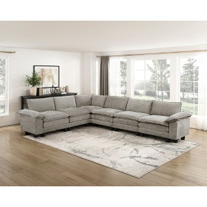 144'' Chenille Modular 6-Piece L-Shaped Sectional Sofa with Reversible Cushions, Removable Covers and Adjustable Arm Pillows - 1 of 4