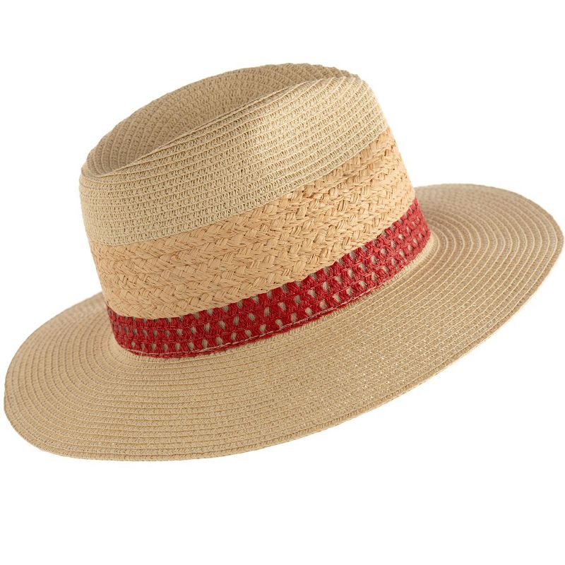 Shiraleah Natural Alba Sun Hat with Red Trim, 1 of 4
