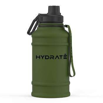 HYDRATE 1.3L Stainless Steel Water Bottle with Nylon Carrying Strap and Leak-Proof Screw Cap, Green