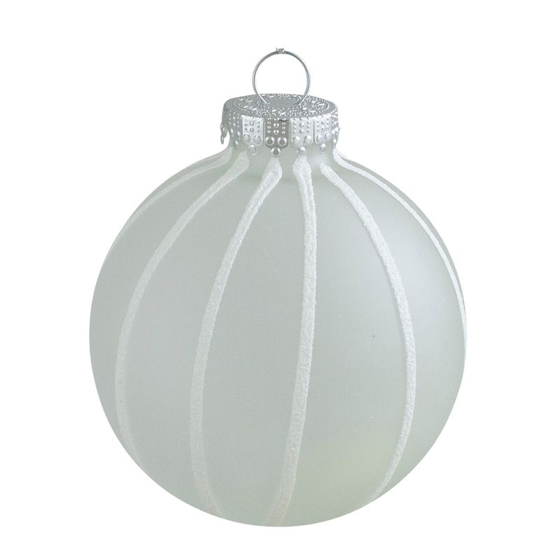 Northlight 4ct Clear Frosted and White Glitter Striped Matte Glass Christmas Ball Ornaments 3.5" (90mm), 2 of 4