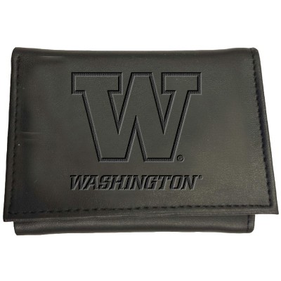 Evergreen NCAA Washington Huskies Black Leather Trifold Wallet Officially Licensed with Gift Box