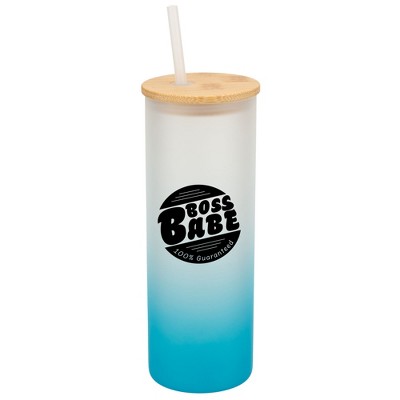 Elanze Designs Boss Babe 100% Guaranteed Wrap-Around Design 25 Ounce Frosted Gradient Glass On-The-Go Coffee Travel Skinny Tumbler Mug Cup, Bamboo Lid