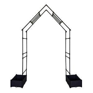 Weatherproof Metal Garden Arch Trellis – 94” Tall Garden Arbor with 2 Planter Boxes, Decorative Archway for Climbing Plants - 1 of 4