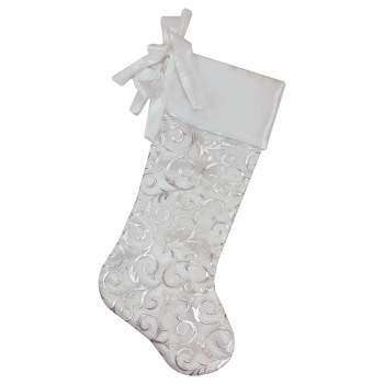 Northlight 19” White and Silver Filigree Christmas Stocking with Bows