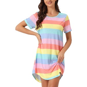 cheibear Women's Curved Hem Round Neck Short Sleeve T-shirt Dress Sleepshirt - 1 of 4