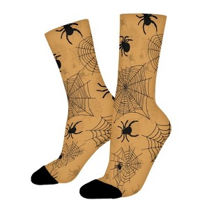 Spiders On An Orange Women Printed Crew Socks Funny Funky Socks Soft Polyester Novelty Gifts for Artists Men - 1 of 1