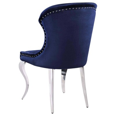 Cheyanne Blue Velvet Upholstered Side Chair with Metal Legs