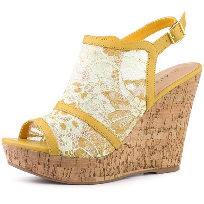 Allegra K Women's Open Toe Platform Heel Lace Wedges Sandals