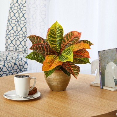 Vibrant Croton 25" Outdoor Artificial Plant in Ceramic Planter