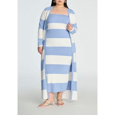 ELOQUII Women's Plus Size Long Striped Cardigan