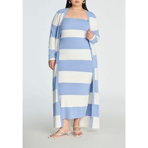 ELOQUII Women's Plus Size Long Striped Cardigan - 1 of 3