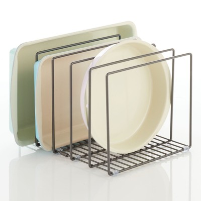 mDesign Large Metal Wire Cookware Organizer Rack with 5 Divided Slots - Chrome
