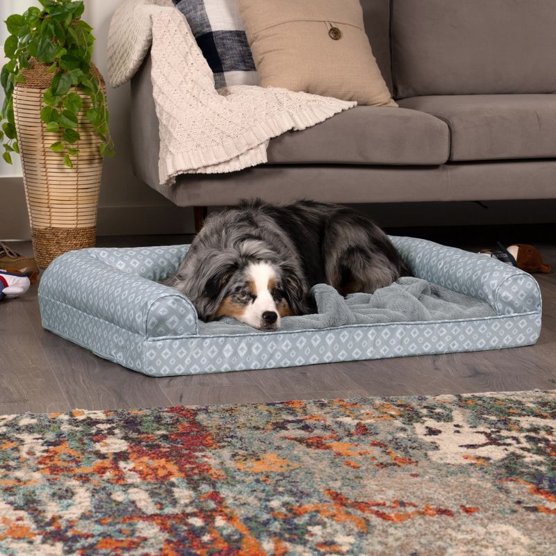 FurHaven Plush Fur & Diamond Print Nest-Top Orthopedic Sofa Dog Bed, 3 of 4