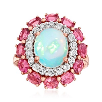Ross-Simons Opal, 1.50 ct. t.w. Pink Tourmaline and .60 ct. t.w. White Topaz Ring in 18kt Rose Gold Over Sterling
