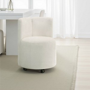 Royal Hampton Dining Side Chair Set of 2, Rolling Caster Wheels, White Chenille - 1 of 4