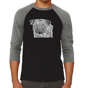 LA Pop Art Men's Raglan Baseball Word Art T-shirt - Pug Face - 1 of 4