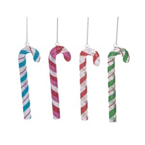 Transpac Glass Candy Cane Ornament Set of 4 Christmas Home Decorations - 1 of 1
