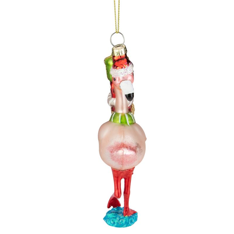 Northlight 5.5" Pink Flamingo with Presents Glass Christmas Ornament, 2 of 5