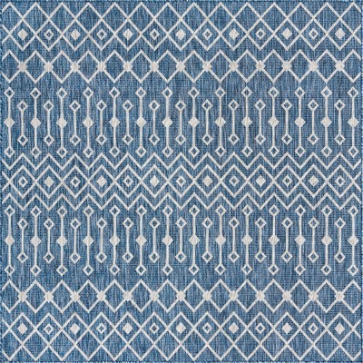 8 ft Square Blue Synthetic Outdoor Stain-resistant Rug