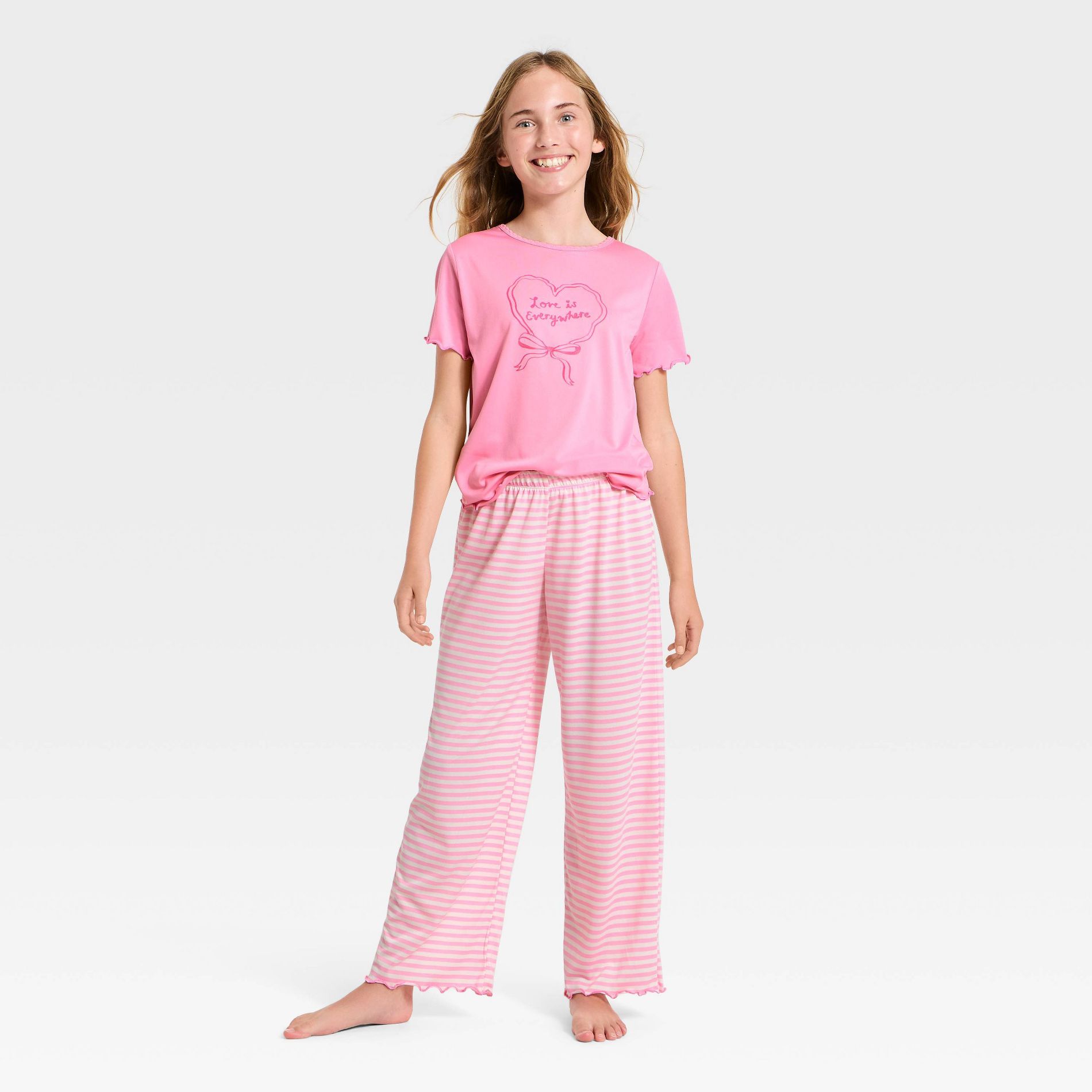 Girls' Valentine's Day 3pc 'Heart Bow' Graphic Pajama Set- Cat & Jack™ Pink