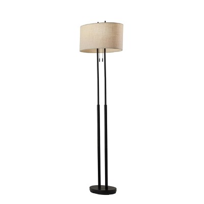 Set of 2 Antique Bronze Floor Lamps with Taupe Textured Shades