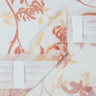 Orange Floral Sheer Polyester Window Curtain Panels, 52" x 108"