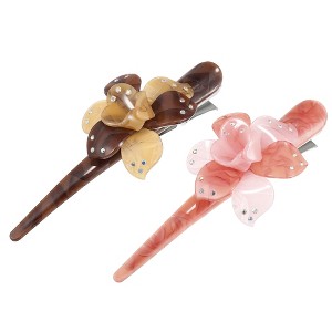 Unique Bargains Women's Metal Long Duckbill Hair Clips Pink Dark Coffee 5.31" 2 Pcs - 1 of 4