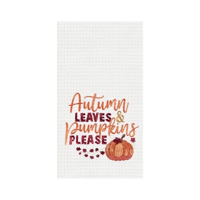 C&F Home Autumn Leaves Pumpkins Please Embroidered Waffle Weave Kitchen Towel