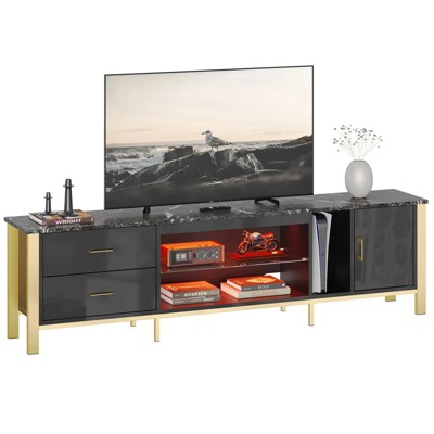 Bestier 80 Inch LED Gaming TV Stand with Glass Shelves