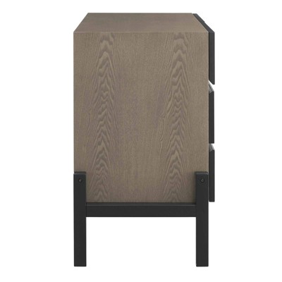 Merritt Mid-Century Brown Oak Dresser with Mirrored Accents