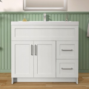 Bath Vanity Cabinet without Top 36 in. W x 21.5 in. D x 33.5 in. H White Bathroom Vanity with Brushed Nickel Handle - 1 of 4