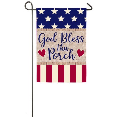 Evergreen Flag  God Bless this Porch  Garden Burlap Flag