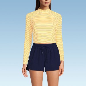 Lands' End Women's Long Sleeve Mock Neck Cropped UPF 50 Sun Protection Rash Guard - 1 of 4