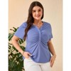Coolmee Women Plus Size V Neck Button Blouse Short Sleeves Summer Comfy Lightweight Casual Tunic Tops - 3 of 4