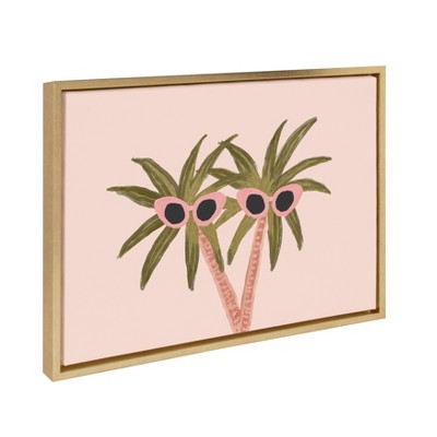 Sylvie Palm Trees and Sun Framed Canvas Wall Art