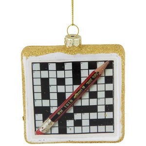 Northlight 3.5" Crossword Puzzle with Pencil Glass Christmas Ornament - 1 of 4