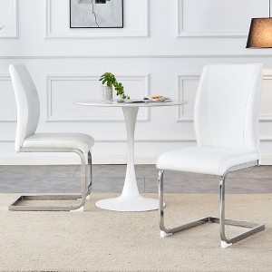 Luxury Simple Arch Chair - PU Material High Resilience Dining Chair with Arched Metal Silver Leg, Crazy Horse Texture PU Dining Chairs - 1 of 4