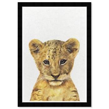 15" x 21" Cute Baby Lion Animals Framed Art Print - Wynwood Studio