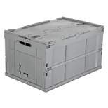 Mount-It! Collapsible Plastic Storage Crate, Folding and Stackable Utility Distribution Container with Attached Lid, 65 Liter Capacity, Pack of 1