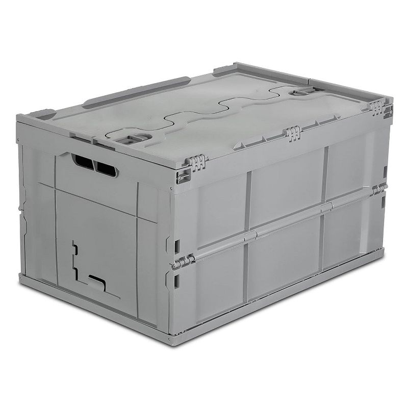 Mount-It! Collapsible Plastic Storage Crate, Folding and Stackable Utility Distribution Container with Attached Lid, 65 Liter Capacity, Pack of 1, 1 of 6