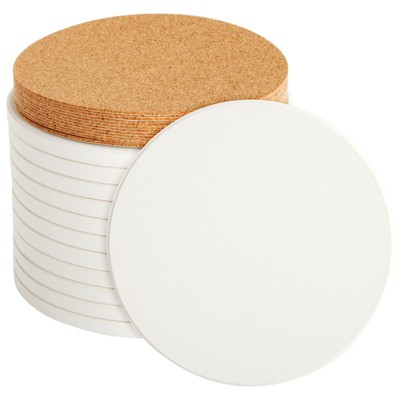 Bright Creations Set of 12 Round Unglazed Ceramic Tiles with Cork for Crafts, White DIY Craft Coasters, 4 In
