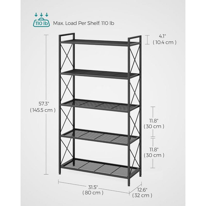 SONGMICS 5-Tier Storage Shelf Shelving Unit and Storage Kitchen Storage Garage Storage Metal Shelf for Entryway Kitchen Living Room Black, 3 of 9
