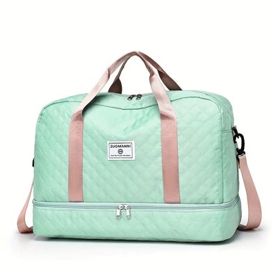Luupatchy Three-Dimensional Diamond Patterned Travel Bag, Dry Wet Separation , For Travel, Fitness Yoga, Weekend Tote Overnight Bag,Green And Pink