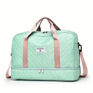Luupatchy Three-dimensional Diamond Patterned Travel Bag, Dry Wet Separation , for Travel, Fitness Yoga, Weekend Tote Overnight Bag,Green and Pink - 1 of 4