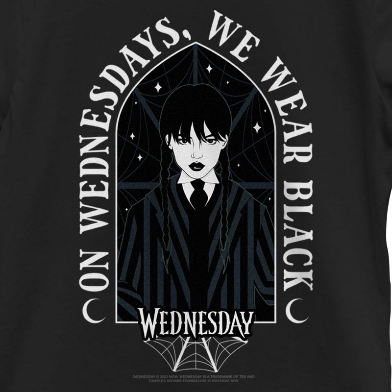 Girl's Wednesday We Wear Black Portrait T-Shirt, 2 of 5