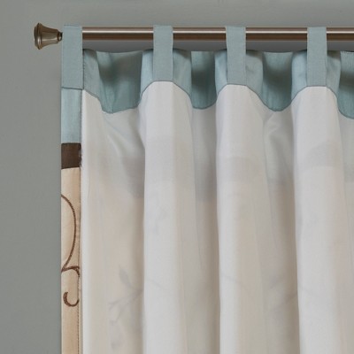 Blue Embroidered Light-Filtering Pleated Curtain Panel