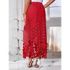 Women's Summer Boho Skirt: High Waisted Long Maxi Skirt with Elegant Hollow Out and Fringe Hem Red Red - 2 of 4