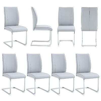 CAVINAS Modern PU Leather Dining Chair with Arched Metal Silver Legs and Ergonomic High Backrest, Luxury Simple Arch Chair