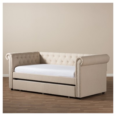 Twin Mabelle Modern And Contemporary Fabric Trundle Daybed Buff Beige ...