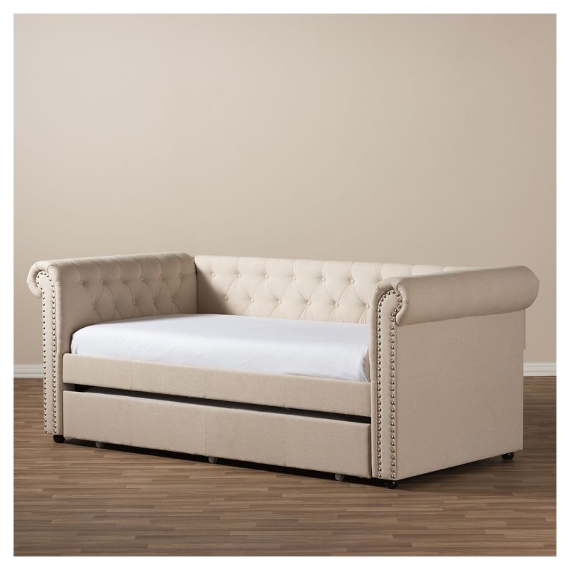 Twin Mabelle Modern and Contemporary Fabric Trundle Daybed - Baxton Studio, 5 of 7